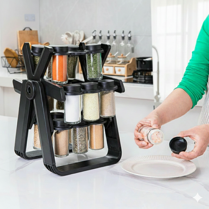 360° Rotating Kitchen Spice Rack – 18 Glass Jars